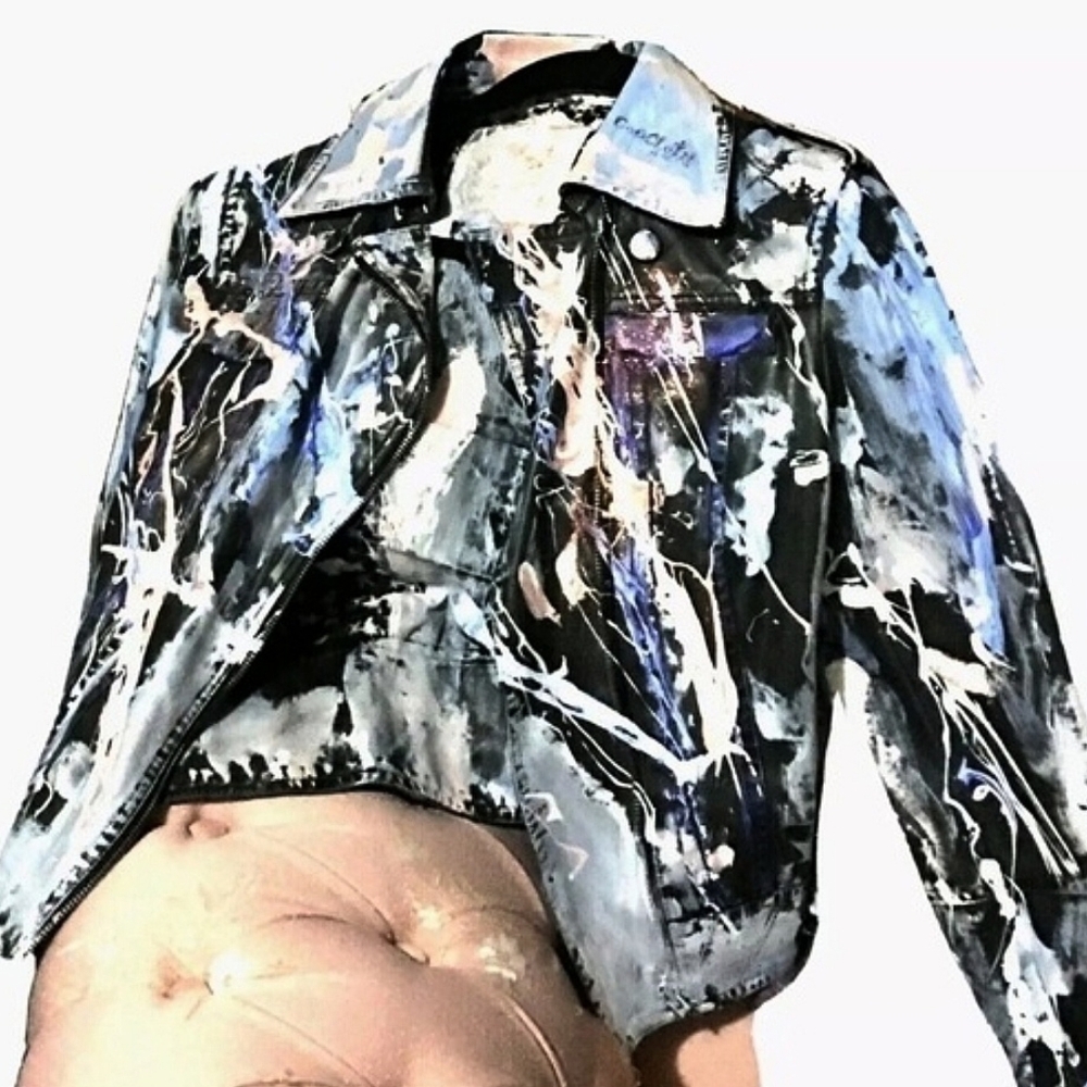 Abstract Painted Motor Jacket "Space Age" Custom by AgaThaDawn, 1 of a kind